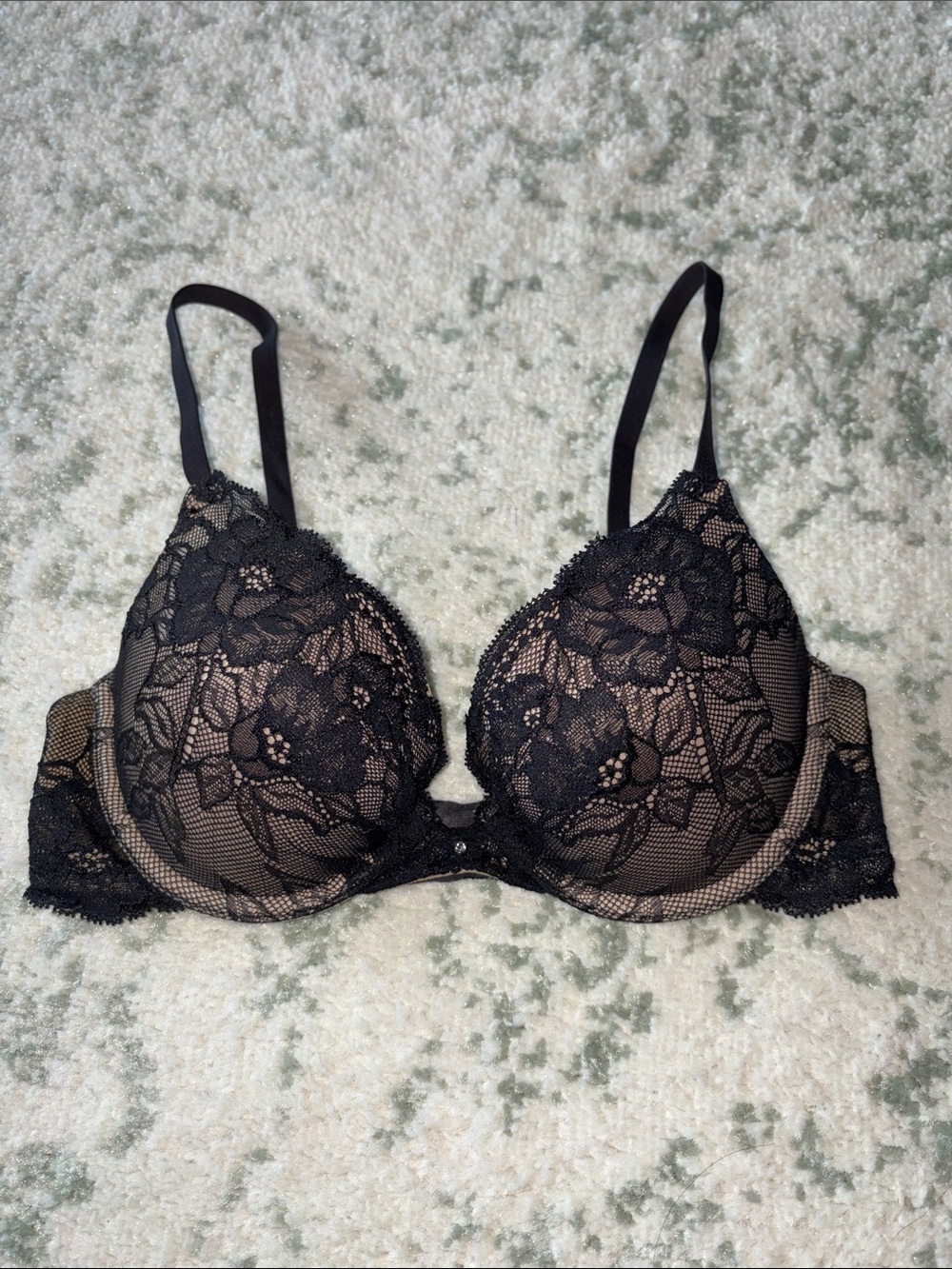Maidenform Black Lace Push-Up Bra with Nude Underlay